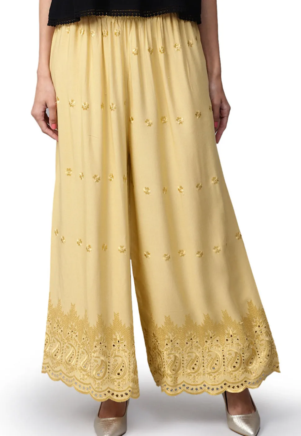 Schiffley Rayon Palazzo in Beige