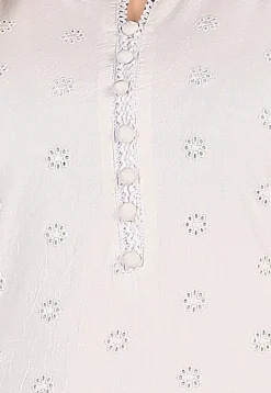 Schiffli Cotton Straight Kurta Set in Off White