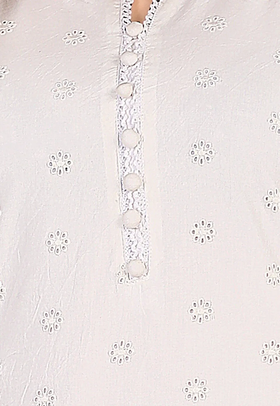 Schiffli Cotton Straight Kurta Set in Off White