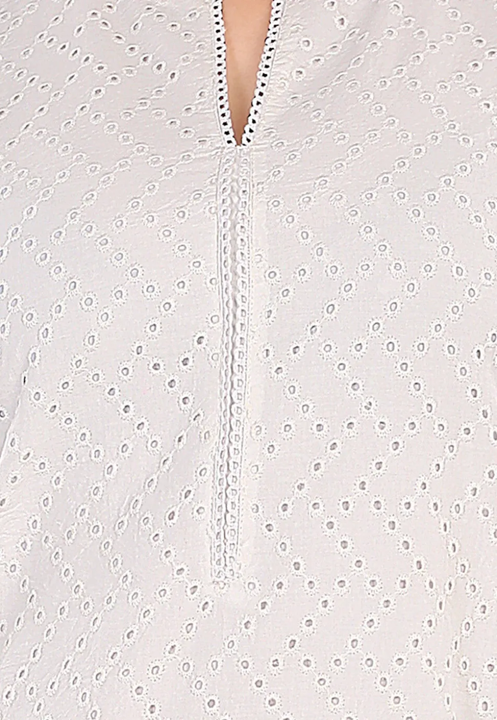 Schiffli Cotton Straight Kurta Set in Off White