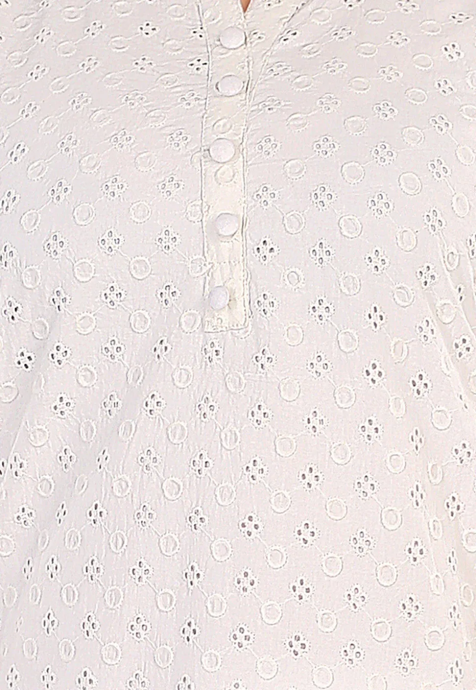 Schiffli Cotton Straight Kurta Set in Off White