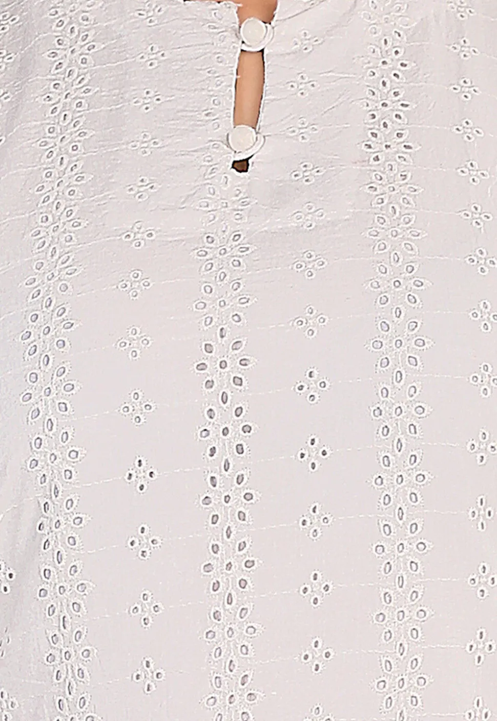 Schiffli Cotton Straight Kurta Set in Off White
