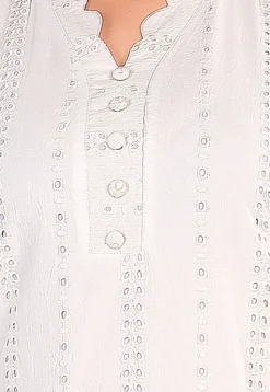 Schiffli Cotton Straight Kurta Set in Off White