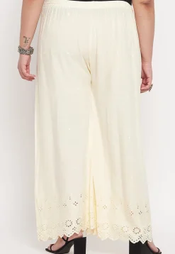 Schiffli Rayon Palazzo in Cream