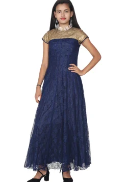 Sequinced Chantelle Net Anarkali Kurta in Navy Blue