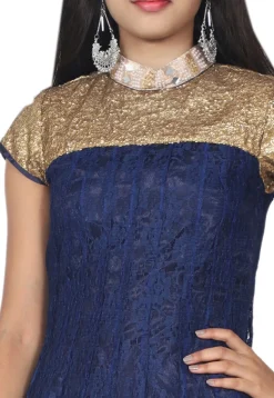 Sequinced Chantelle Net Anarkali Kurta in Navy Blue