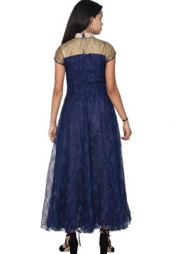 Sequinced Chantelle Net Anarkali Kurta in Navy Blue
