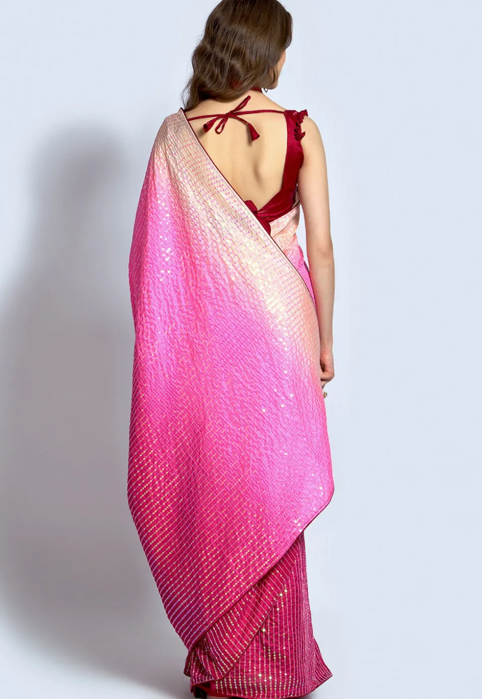 Sequined Art Silk Saree in Pink Ombre sarees