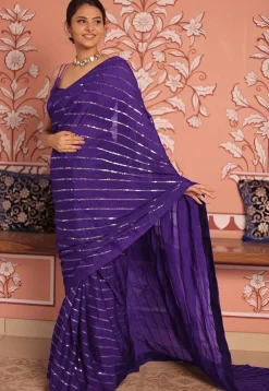 Sequinned Chinon Chiffon Saree in Purple