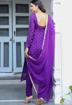 Sequinned Chinon Crepe Straight Suit in Purple