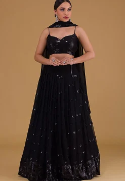 Sequinned Georgette Lehenga in Black