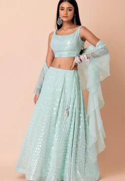 Sequinned Georgette Lehenga in Light Blue