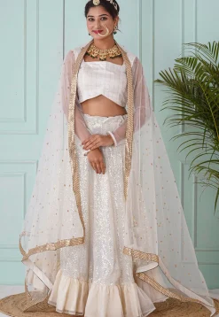 Sequinned Georgette Lehenga in White