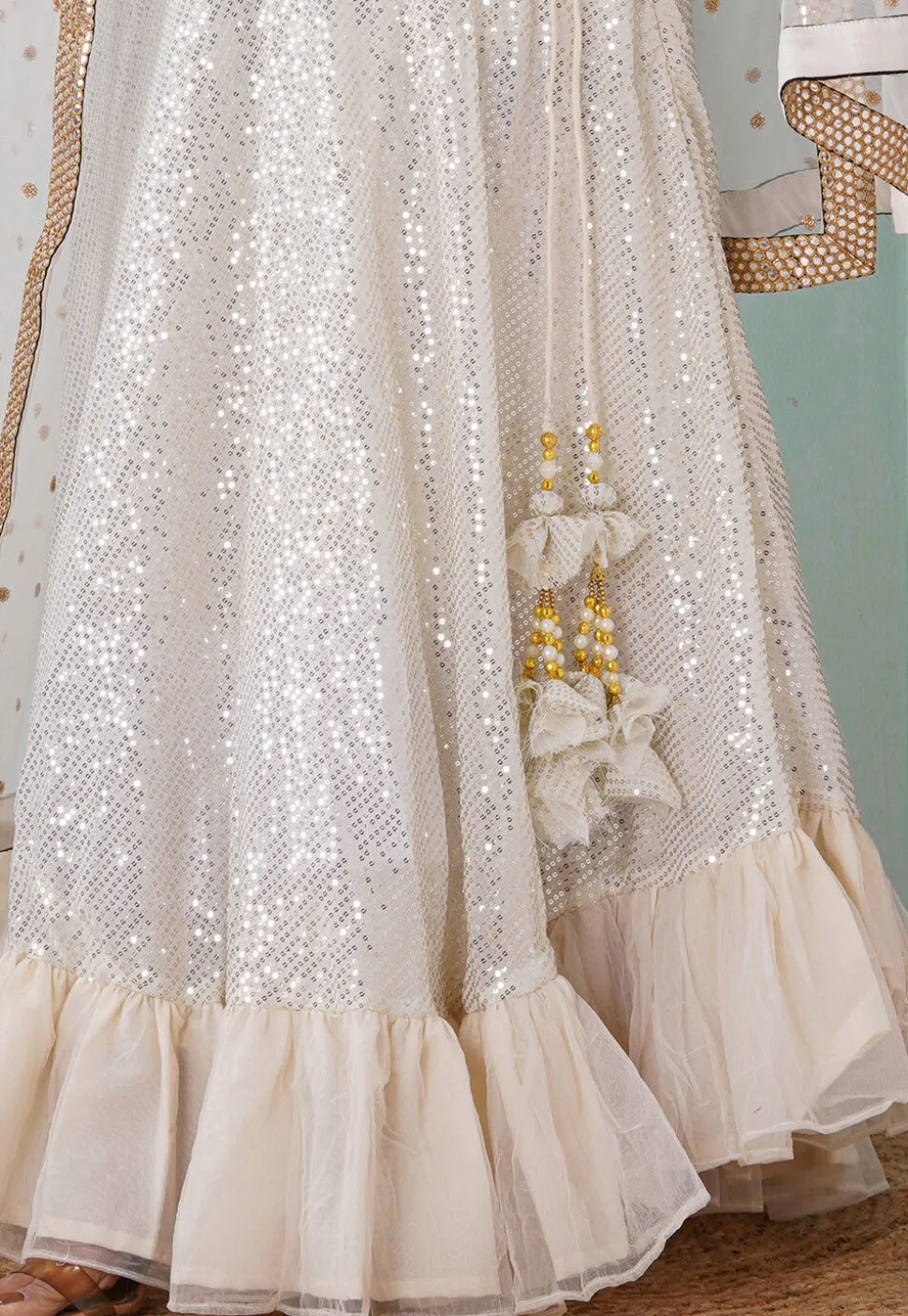 Sequinned Georgette Lehenga in White