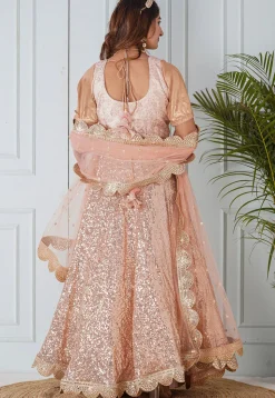 Sequinned Georgette Lehenga in Peach