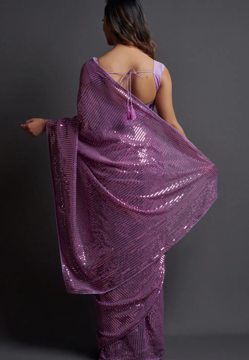 Sequinned Georgette Saree in Light Purple