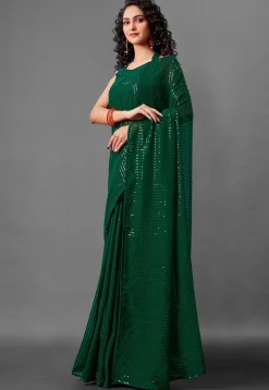 Sequinned Georgette Saree in Green