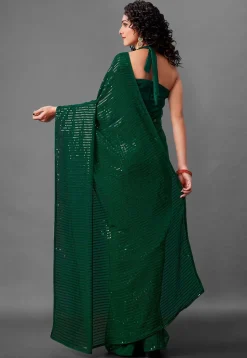Sequinned Georgette Saree in Green