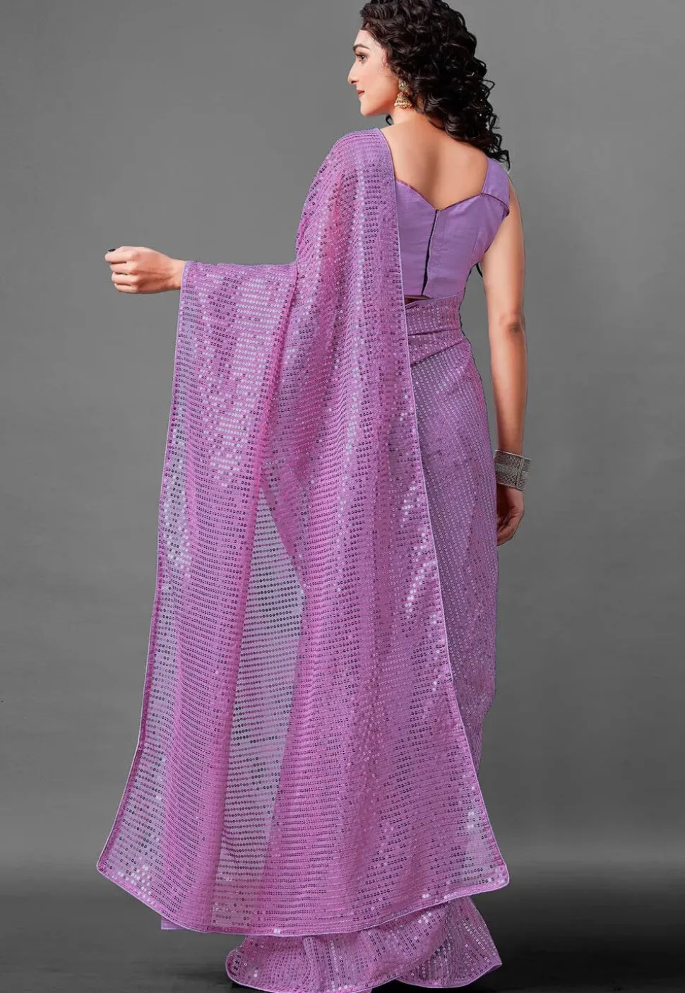 Sequinned Georgette Saree in Lilac