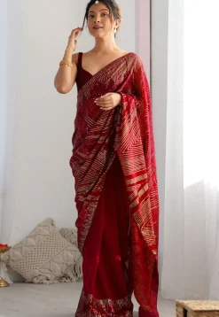 Sequinned Georgette Saree in Red