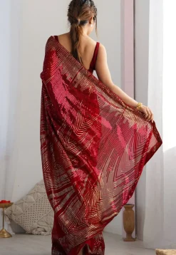Sequinned Georgette Saree in Red