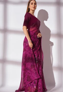 Sequinned Georgette Saree in Purple