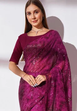 Sequinned Georgette Saree in Purple