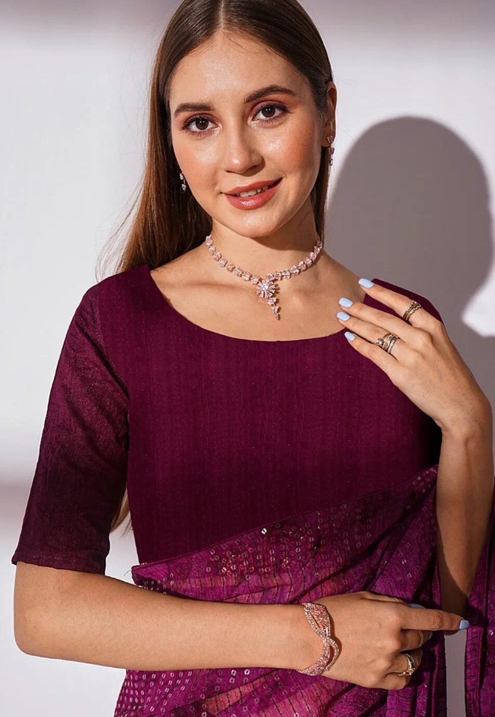 Sequinned Georgette Saree in Purple
