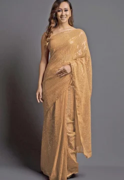 Sequinned Georgette Saree in Beige