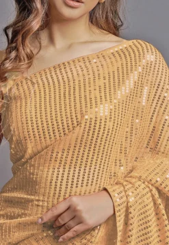 Sequinned Georgette Saree in Beige
