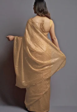 Sequinned Georgette Saree in Beige