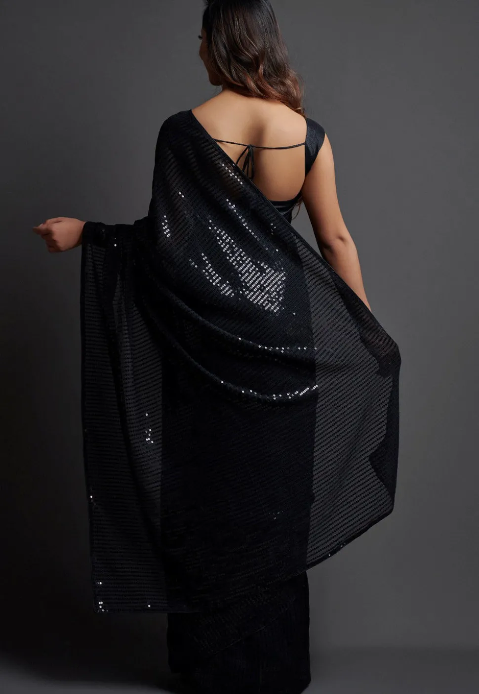 Sequinned Georgette Saree in Black