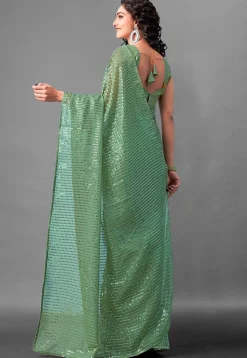 Sequinned Georgette Saree in Light Green