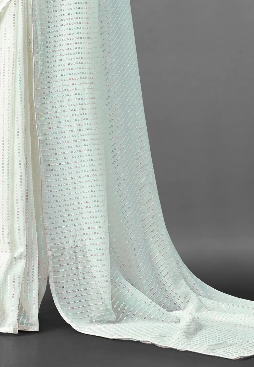 Sequinned Georgette Saree in Off White