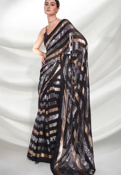 Sequinned Georgette Saree in Black