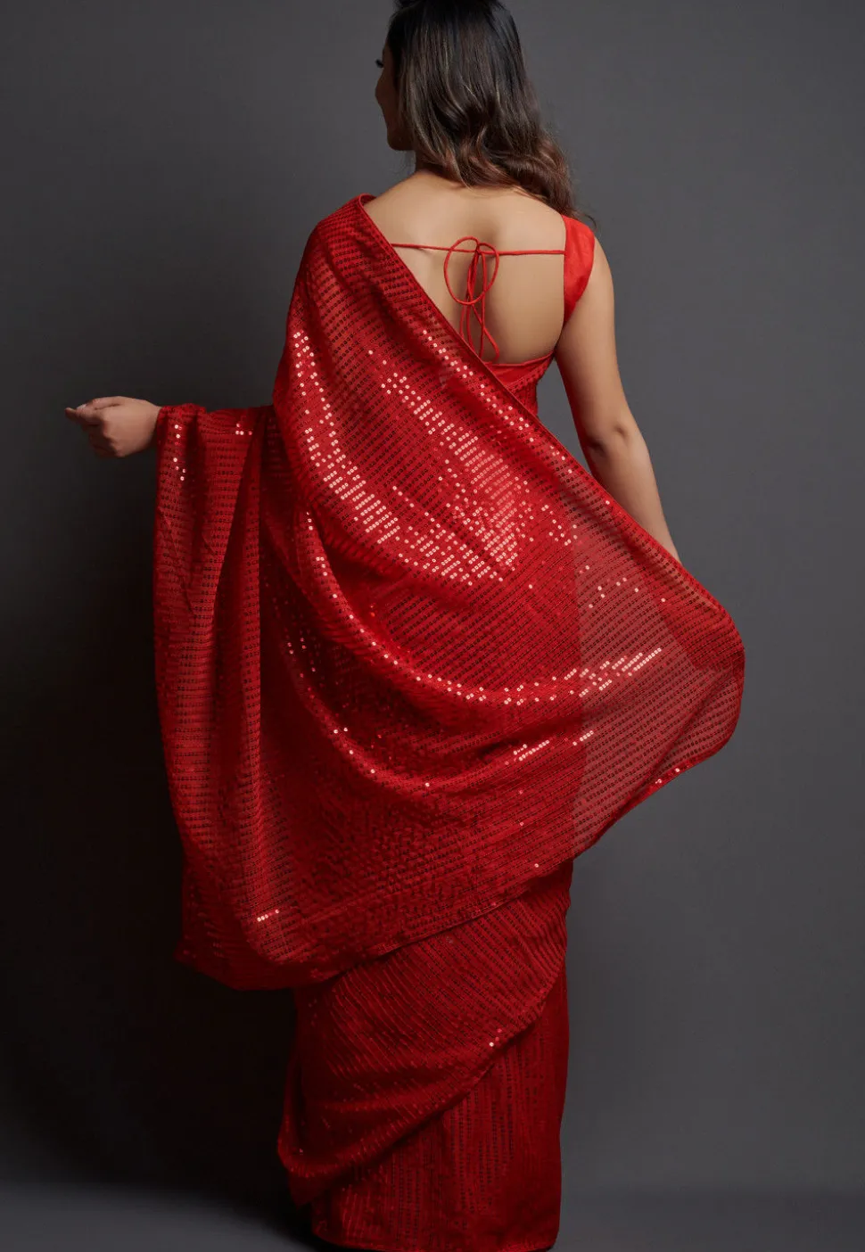 Sequinned Georgette Saree in Maroon