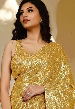 Sequinned Georgette Saree in Mustard