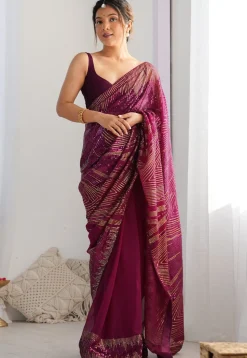 Sequinned Georgette Saree in Magenta