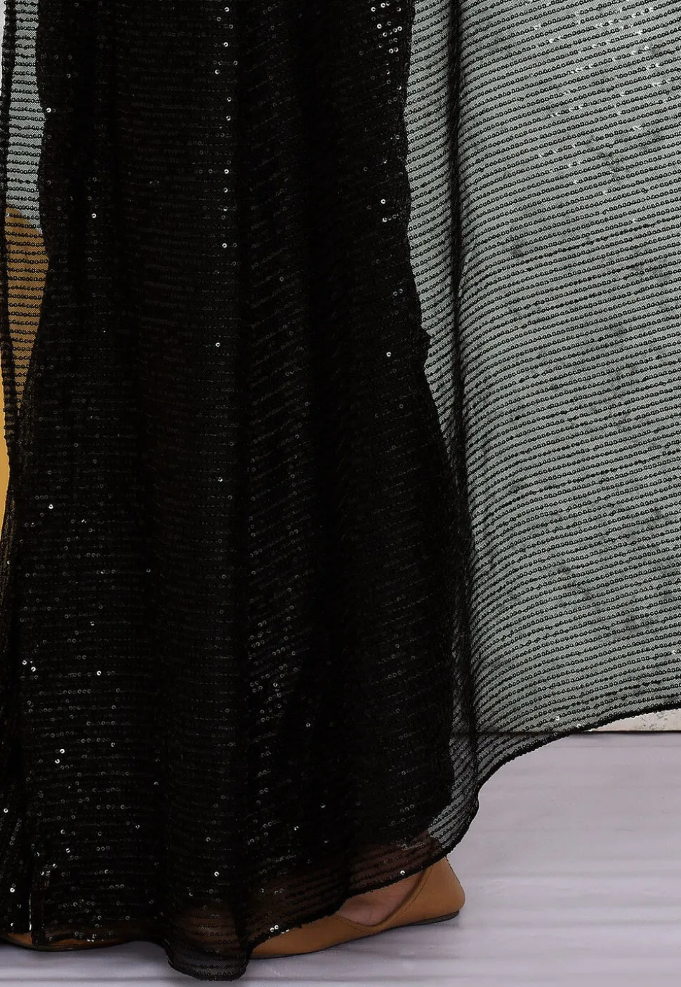 Sequinned Lycra Net Saree in Black