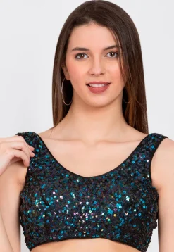 Sequinned Net Blouse in Black