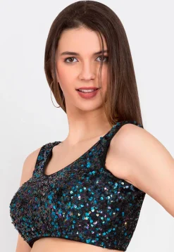 Sequinned Net Blouse in Black