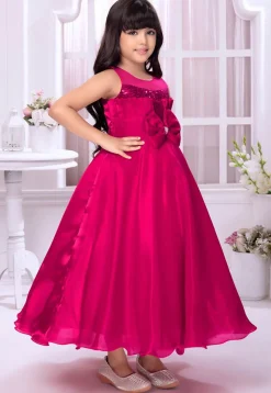 Sequinned Satin Gown in Fuchsia