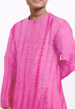 Shibhori Printed Pure Silk Kurta in Pink