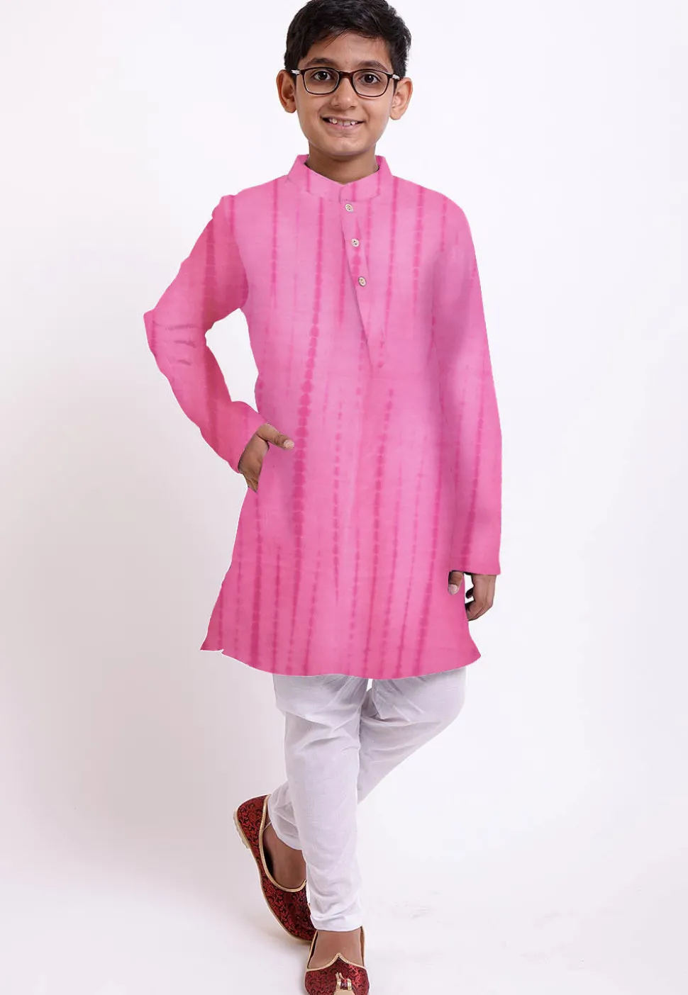 Shibhori Printed Pure Silk Kurta Set in Pink