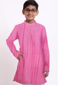 Shibhori Printed Pure Silk Kurta Set in Pink