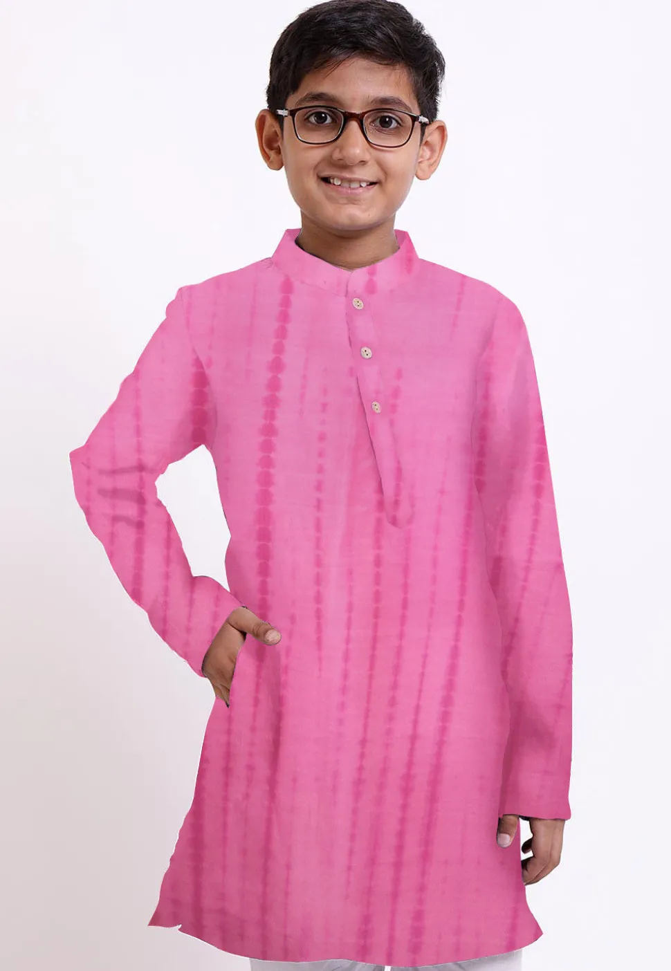 Shibhori Printed Pure Silk Kurta Set in Pink