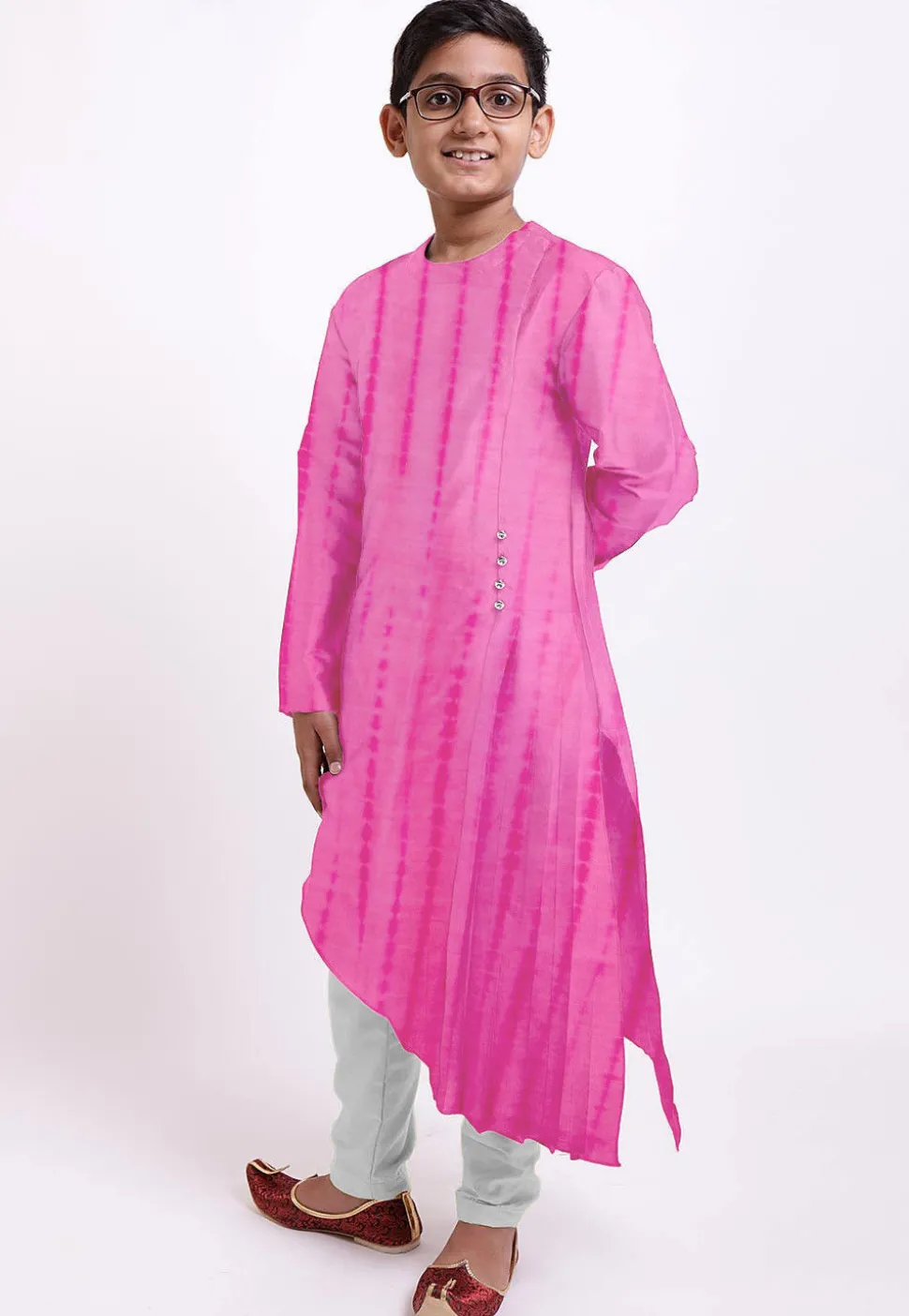 Shibhori Printed Pure Silk Kurta Set in Pink
