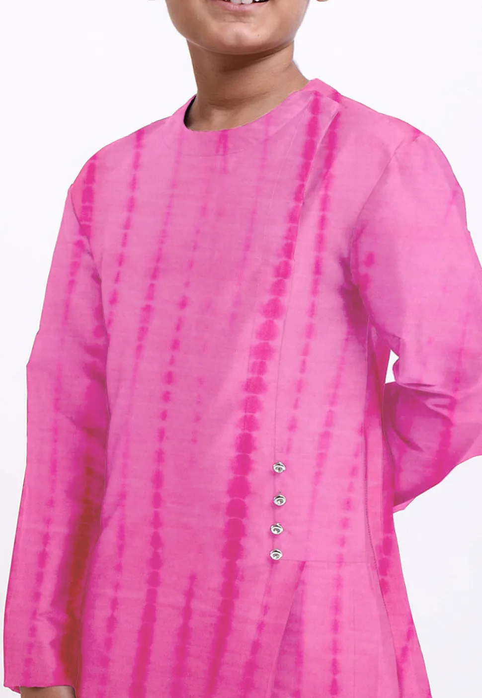 Shibhori Printed Pure Silk Kurta Set in Pink