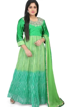 Shibori Dyed Georgette Abaya Style Suit in Shaded Green