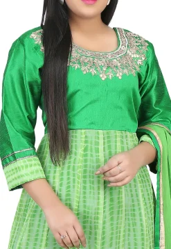 Shibori Dyed Georgette Abaya Style Suit in Shaded Green